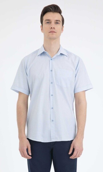 Mavi Kareli Klasik Kısa Kol Gömlek - 1