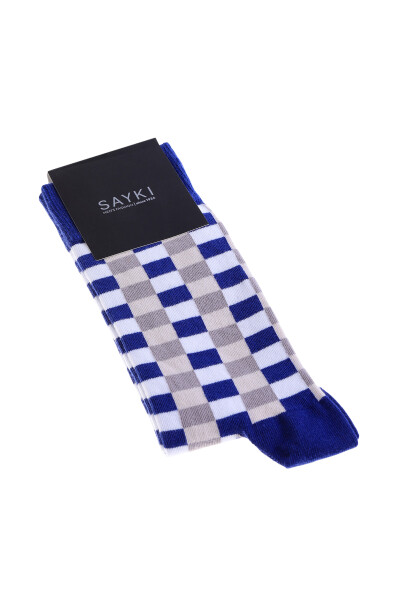 Mavi Kareli Pamuklu Soket Çorap 