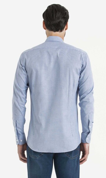 Mavi Kazayağı Desenli Slim Fit Gömlek - 4