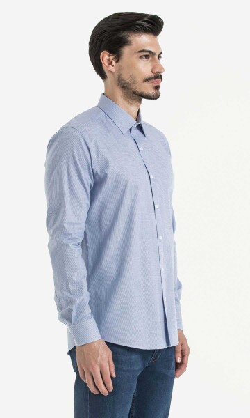 Mavi Kazayağı Desenli Slim Fit Gömlek - 3