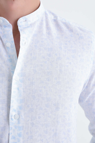 Mavi Slim Fit Keten Gömlek - 4