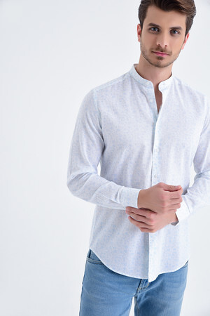 Mavi Slim Fit Keten Gömlek - 5