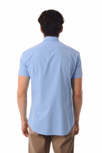 Mavi Kısa Kol Slim Fit Gömlek - 15
