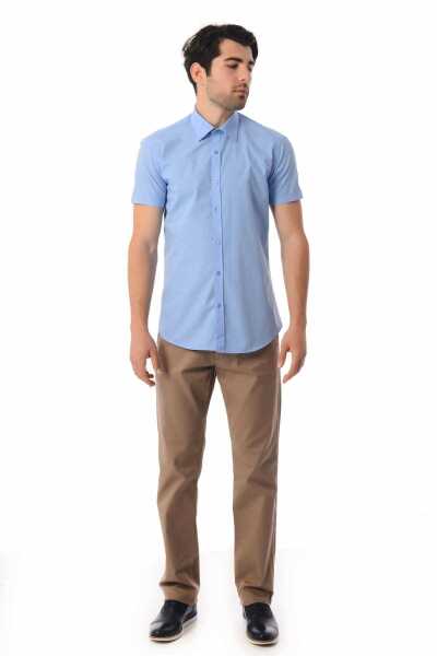 Mavi Kısa Kol Slim Fit Gömlek - 4