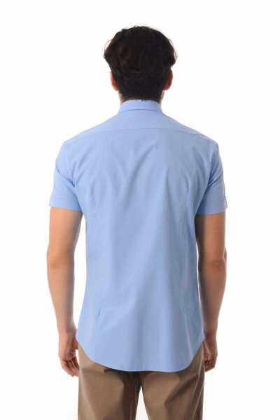 Mavi Kısa Kol Slim Fit Gömlek - 16