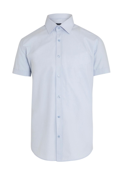 Mavi Kısa Kol Slim Fit Gömlek - 6