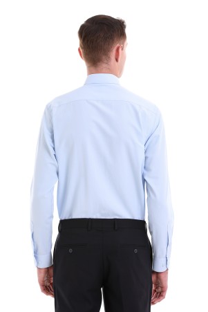 Mavi Klasik Fit Desenli Pamuklu Slim Yaka Uzun Kollu Klasik Gömlek - Thumbnail