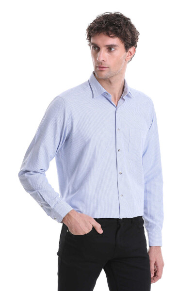 Mavi Klasik Fit Desenli Pamuklu Slim Yaka Uzun Kollu Klasik Gömlek - 3