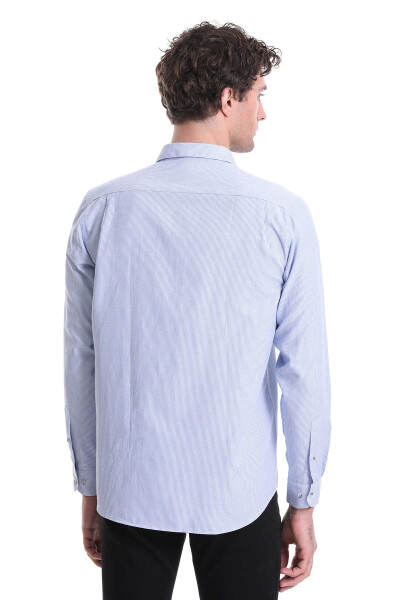 Mavi Klasik Fit Desenli Pamuklu Slim Yaka Uzun Kollu Klasik Gömlek - 6