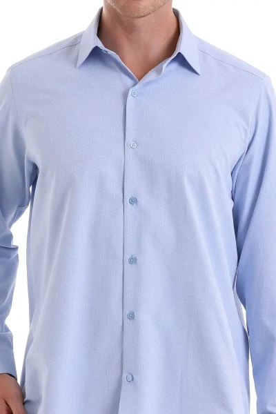 Mavi Klasik Fit Desenli Pamuklu Slim Yaka Uzun Kollu Klasik Gömlek - 5