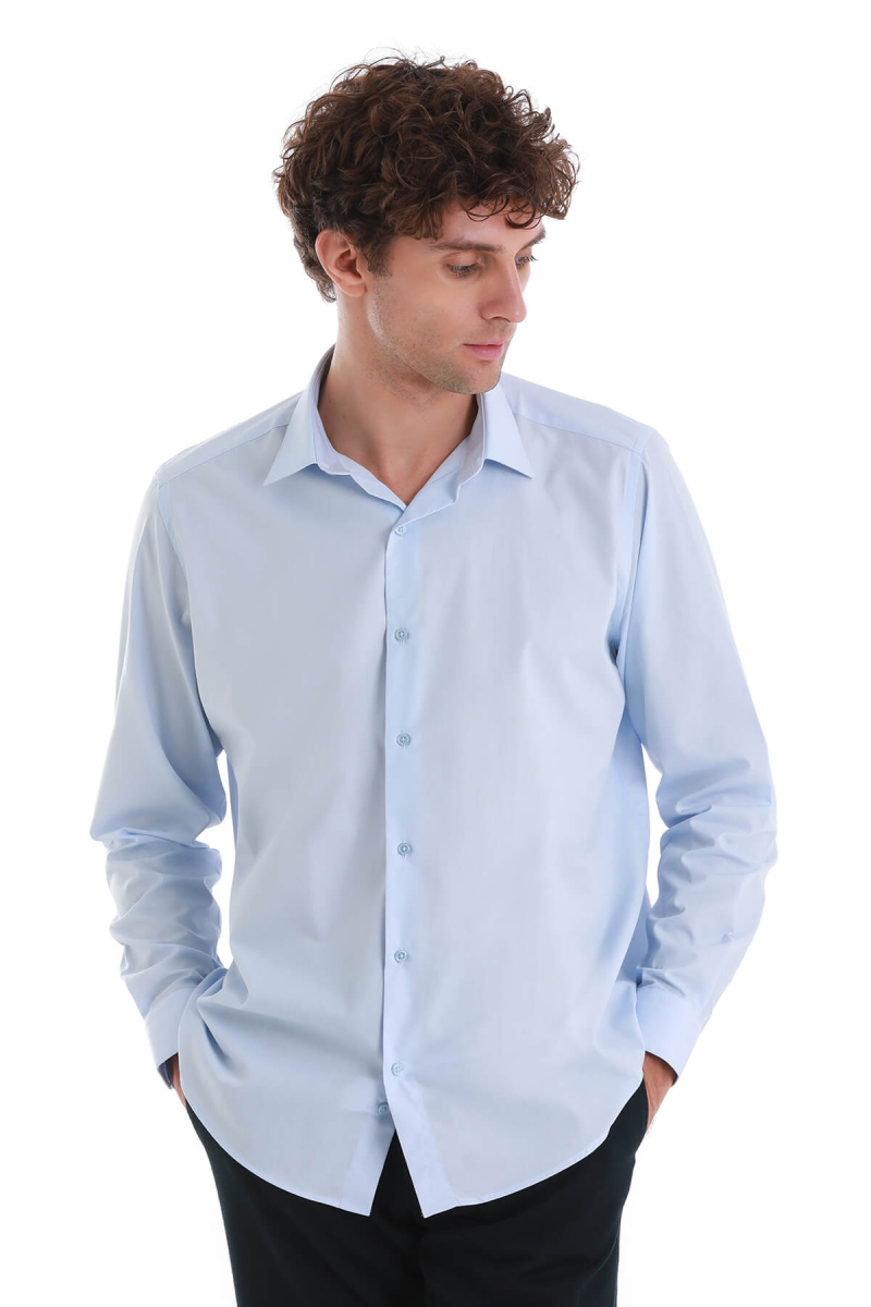 Mavi Klasik Fit Slim Yaka Pamuklu Uzun Kollu Gömlek - Hatemoğlu