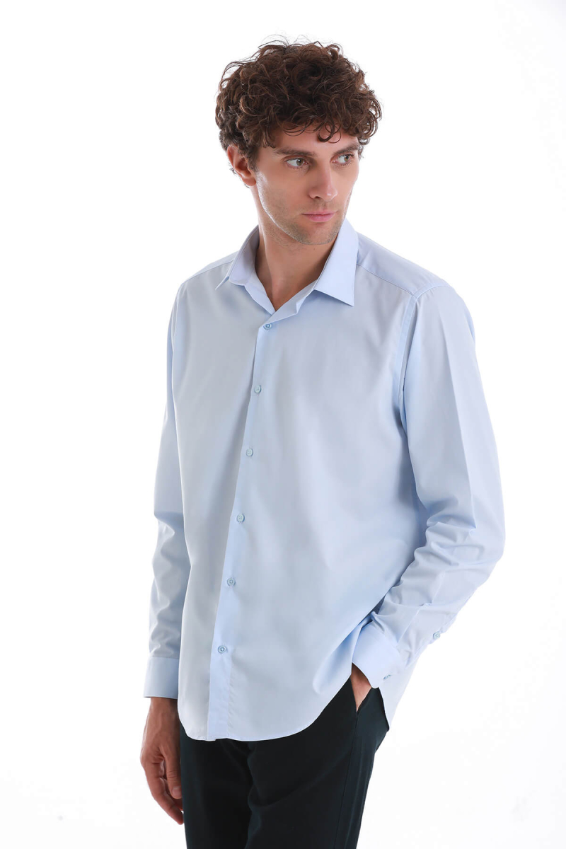 Mavi Klasik Fit Slim Yaka Pamuklu Uzun Kollu Gömlek - Hatemoğlu (1)