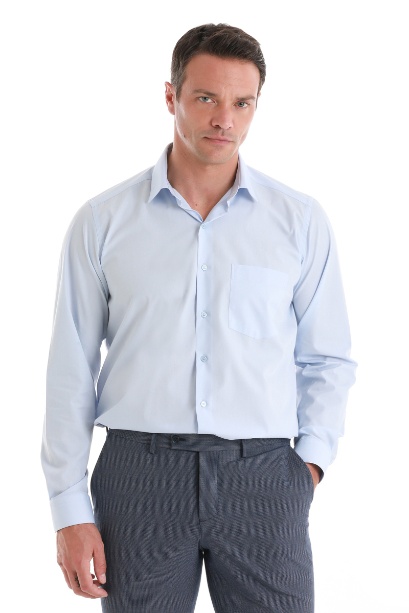 Mavi Klasik Fit Slim Yaka Pamuklu Uzun Kollu Klasik Gömlek - Hatemoğlu