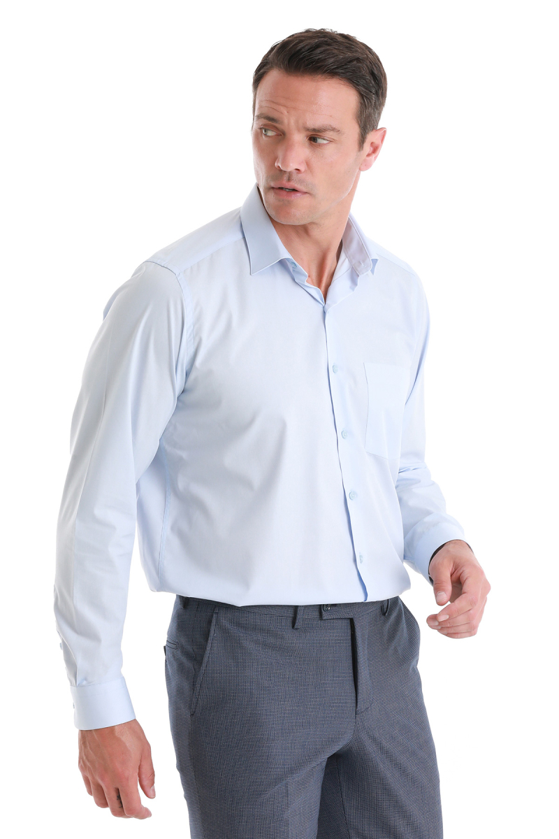 Mavi Klasik Fit Slim Yaka Pamuklu Uzun Kollu Klasik Gömlek - Hatemoğlu (1)