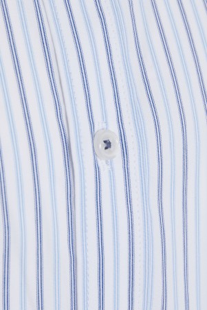 Mavi Klasik Fit Çizgili 100% Pamuk Slim Yaka Kısa Kol Klasik Gömlek - Thumbnail