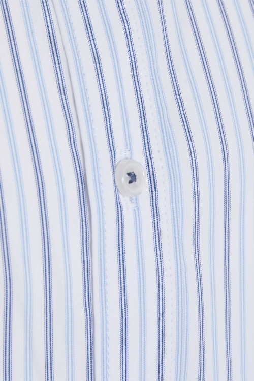 Mavi Klasik Fit Çizgili 100% Pamuk Slim Yaka Kısa Kol Klasik Gömlek - Thumbnail (2)