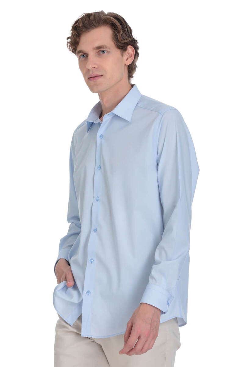 Mavi Klasik Fit Slim Yaka Pamuklu Uzun Kollu Gömlek - Hatemoğlu (1)