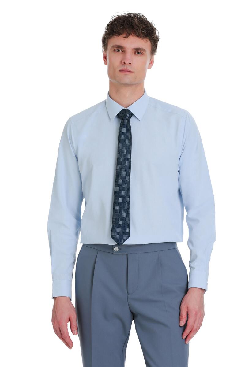 Mavi Klasik Fit Slim Yaka Uzun Kollu Pamuklu Gömlek - Hatemoğlu