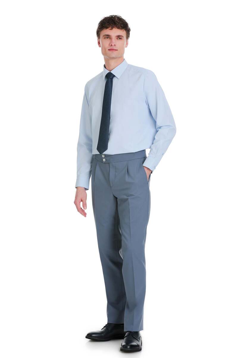 Mavi Klasik Fit Slim Yaka Uzun Kollu Pamuklu Gömlek - Hatemoğlu (1)