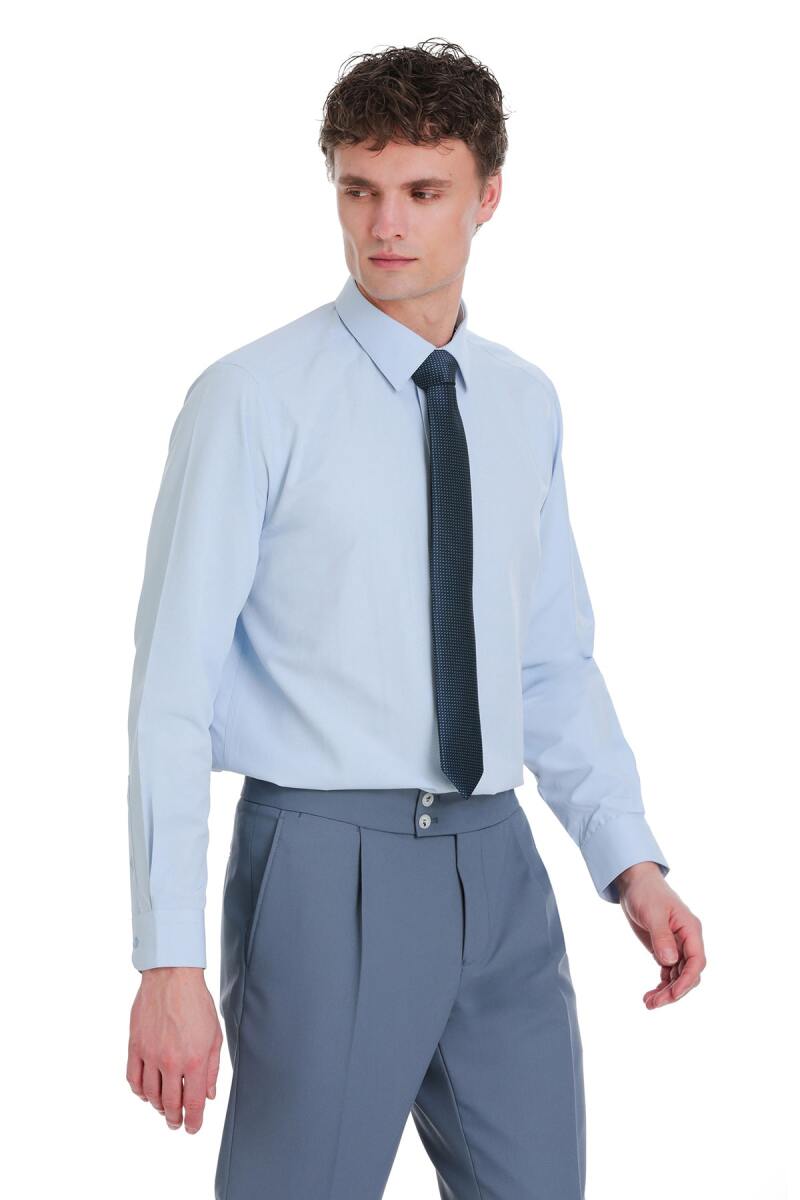 Mavi Klasik Fit Slim Yaka Uzun Kollu Pamuklu Gömlek - Hatemoğlu (1)