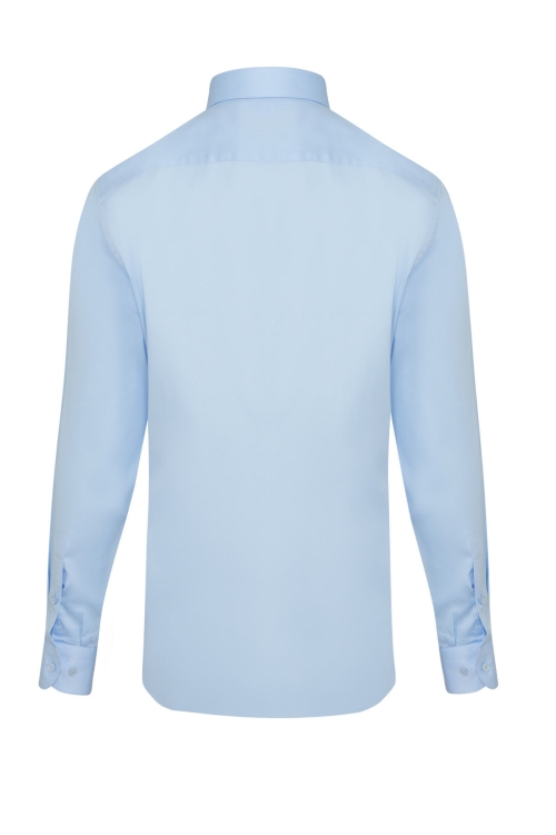 Mavi Klasik Fit Düz 100% Pamuk Slim Yaka Uzun Kollu Klasik Saten Gömlek - Thumbnail (1)