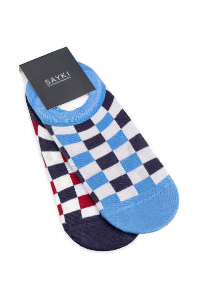 Mavi - Lacivert 1 2'li Kareli Babet Çorap - 1