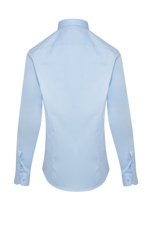 Mavi Comfort Fit Düz 100% Pamuk Slim Yaka Uzun Kollu Klasik Saten Gömlek - Thumbnail (1)