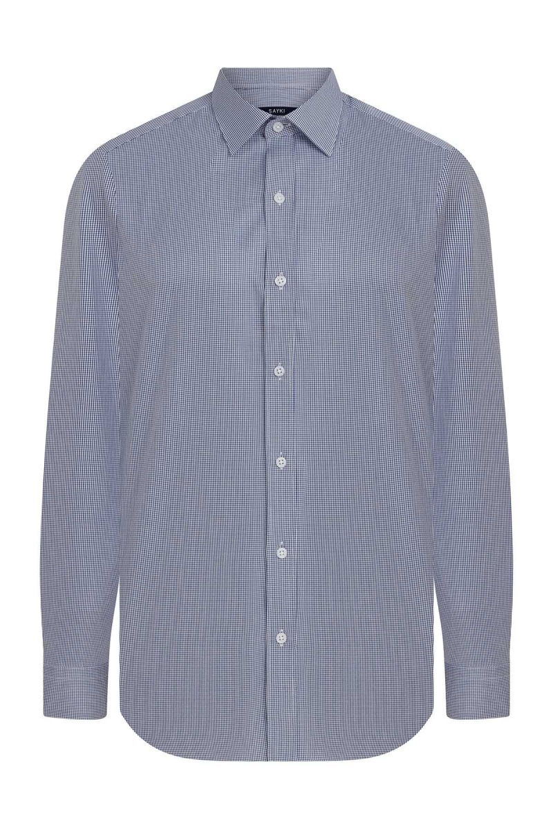 Mavi Slim Fit Kareli 100% Pamuk Uzun Kol Spor Gömlek - Hatemoğlu