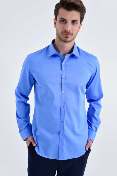 Slim Fit Mavi Gömlek - Thumbnail