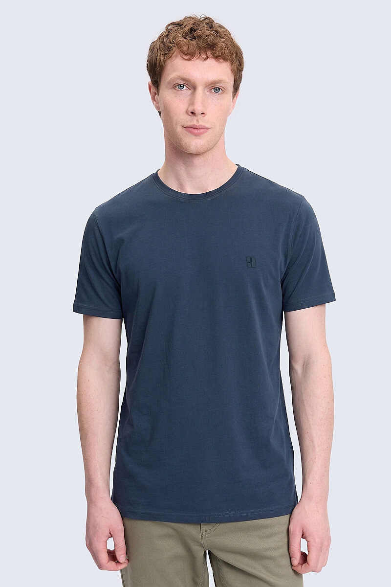 Lacivert Regular Fit Bisiklet Yaka 100% Pamuk Tişört
