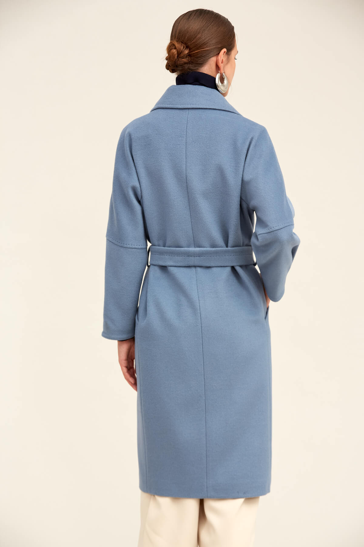 Saykı Woman Mavi Regular Fit Ceket Yaka Kaşe Yünlü Oversize Manto - 10