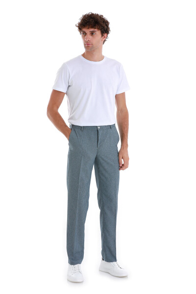 Mavi Regular Fit Çizgili Yandan Cepli Kumaş Pantolon - 2