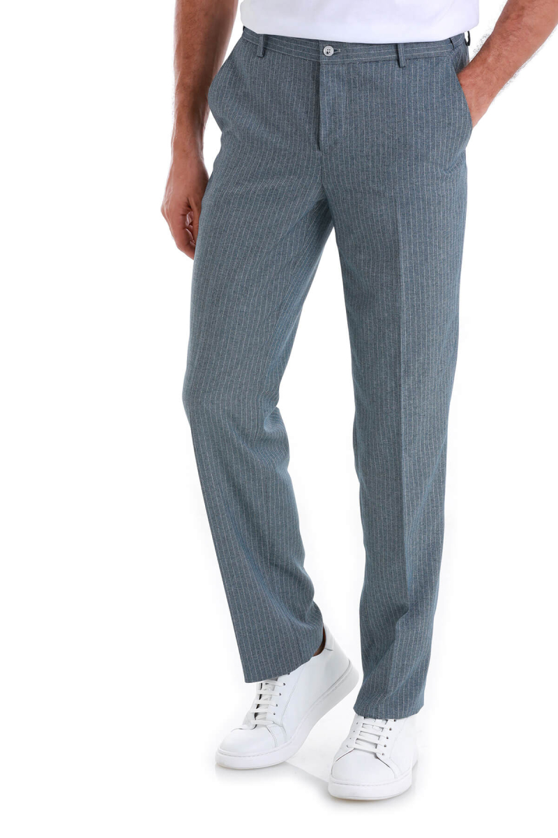 Mavi Regular Fit Çizgili Yandan Cepli Kumaş Pantolon - Hatemoğlu (1)