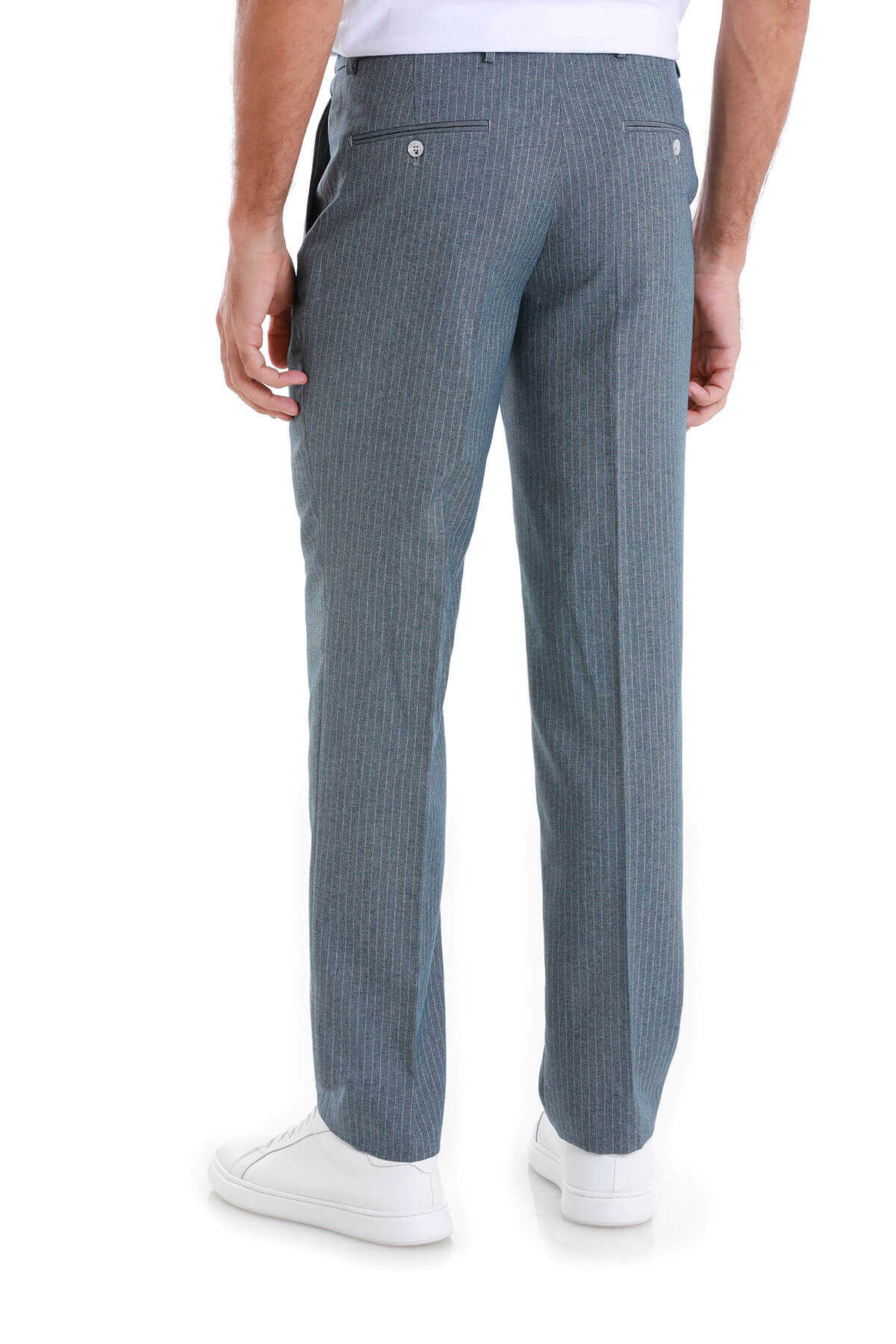 Mavi Regular Fit Çizgili Yandan Cepli Kumaş Pantolon - 4