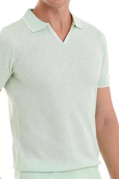 Yeşil Regular Fit Desenli Pamuklu Polo Yaka Casual Tişört - 5