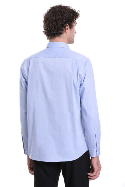 Mavi Regular Fit Düz 100% Pamuklu Slim Yaka Uzun Kollu Klasik Gömlek - 6
