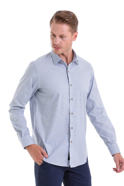 Mavi Regular Fit Kareli 100% Pamuk Slim Yaka Uzun Kollu Klasik Gömlek - 3