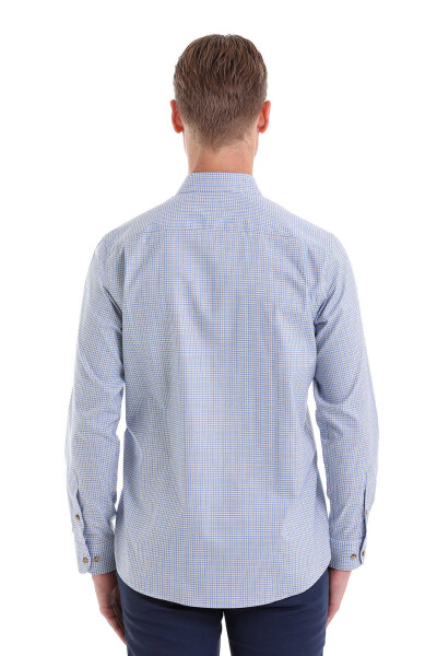 Mavi Regular Fit Kareli 100% Pamuk Slim Yaka Uzun Kollu Klasik Gömlek - 6