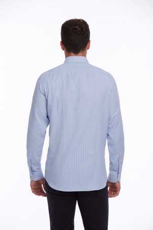 Mavi Regular Fit Desenli Pamuklu Slim Yaka Uzun Kollu Klasik Gömlek - Thumbnail