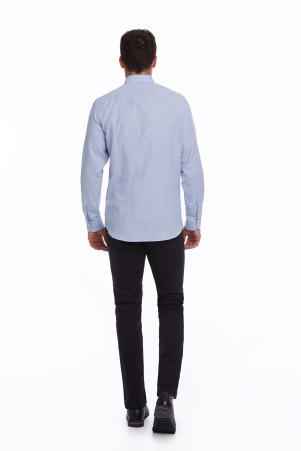 Mavi Regular Fit Desenli Pamuklu Slim Yaka Uzun Kollu Klasik Gömlek - Thumbnail