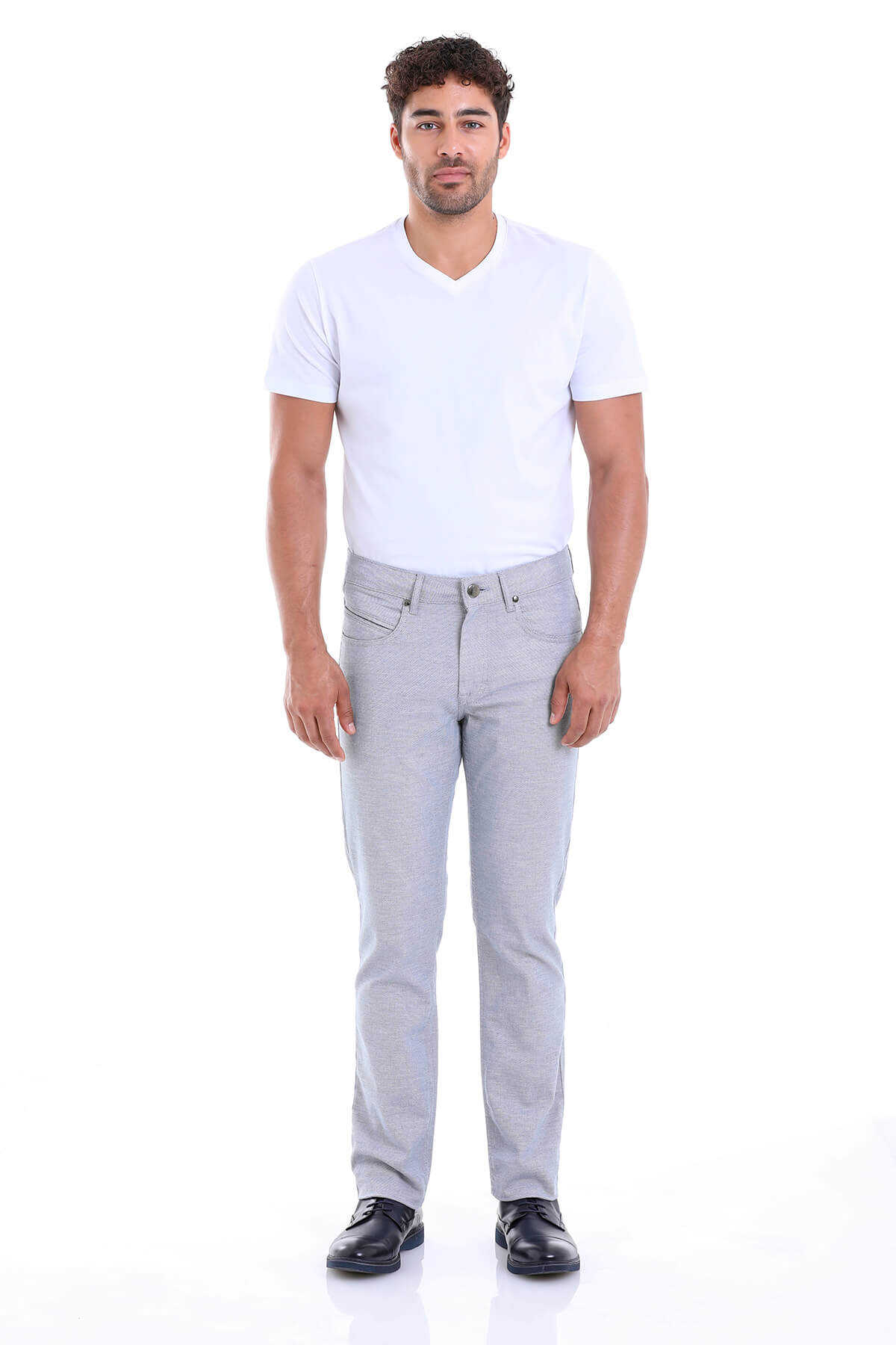 Gri Regular Fit Desenli Pamuklu 5 Cep Kanvas Pantolon - 4