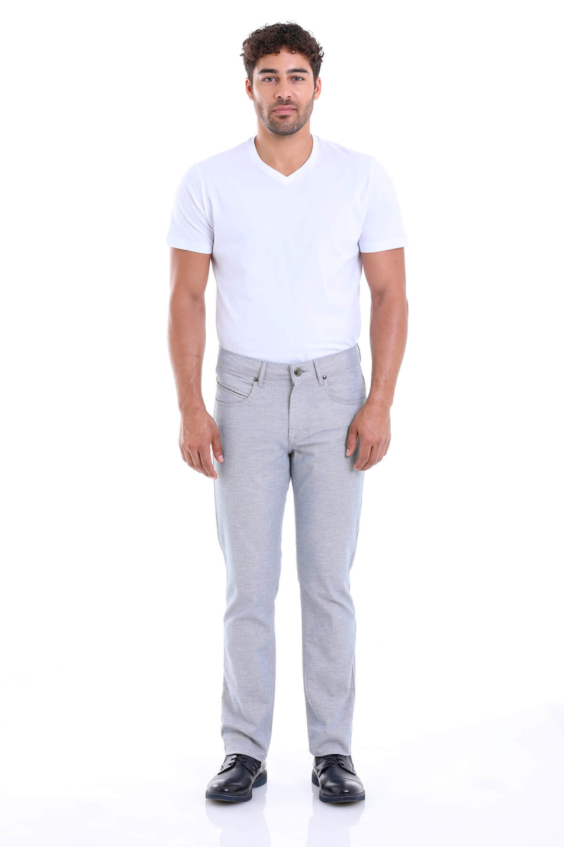 Gri Regular Fit Desenli Pamuklu 5 Cep Kanvas Pantolon - Hatemoğlu (1)