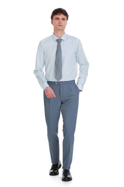 Mavi Slim Fit 100% Pamuk Açık İtalyan Yaka Uzun Kollu Saten Gömlek - 2