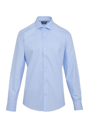 Mavi Slim Fit Desenli 100% Pamuk Açık İtalyan Yaka Uzun Kollu Klasik Gömlek - Thumbnail