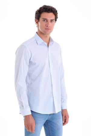Mavi Slim Fit Baskılı 100% Pamuk Slim Yaka Uzun Kollu Casual Gömlek - Thumbnail