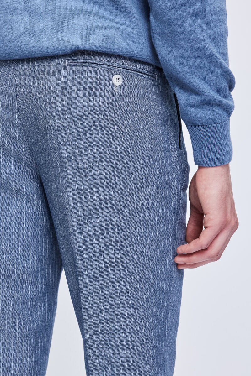 Mavi Slim Fit Çizgili Kruvaze Klasik Takım Elbise - Hatemoğlu (1)