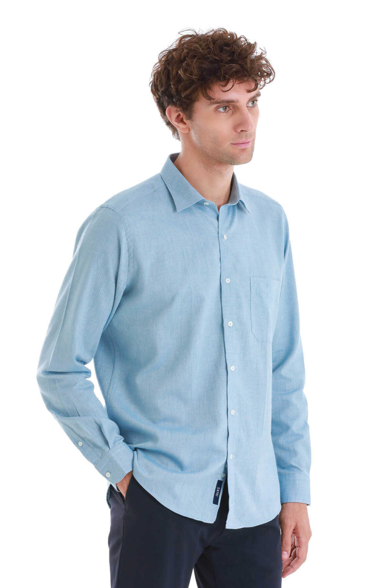 Mavi Slim Fit 100% Pamuklu Düğmeli Yaka Uzun Kollu Casual Gömlek - Hatem Saykı (1)