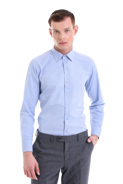 Mavi Slim Fit Desenli Pamuklu Slim Yaka Uzun Kollu Klasik Gömlek 