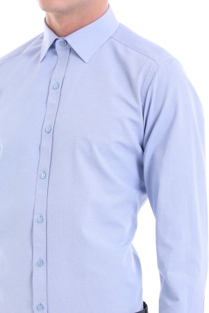 Mavi Slim Fit Desenli Pamuklu Slim Yaka Uzun Kollu Klasik Gömlek - Thumbnail