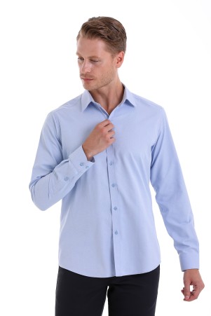 Mavi Slim Fit Desenli Pamuklu Slim Yaka Uzun Kollu Spor Gömlek - Thumbnail